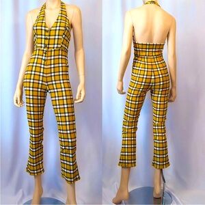 Yellow black plaid sexy HALTER romper Urban Outfitters Nico Jumpsuit women S Y2K